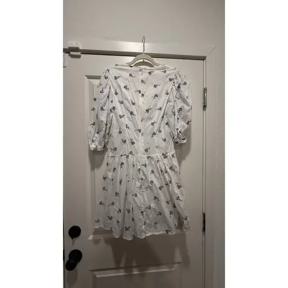 La Vie Rebecca Taylor White Floral Mini Dress | Puff Sleeve Dress M 17” PTP - Picture 4 of 4